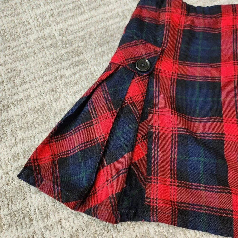Lands' End girls pleat plaid uniform skirt skort red size 8